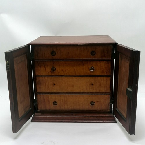 106 - Antique mahogany collectors cabinet with 4 maple fronted drawers and maple door panels. 28cm high x ... 