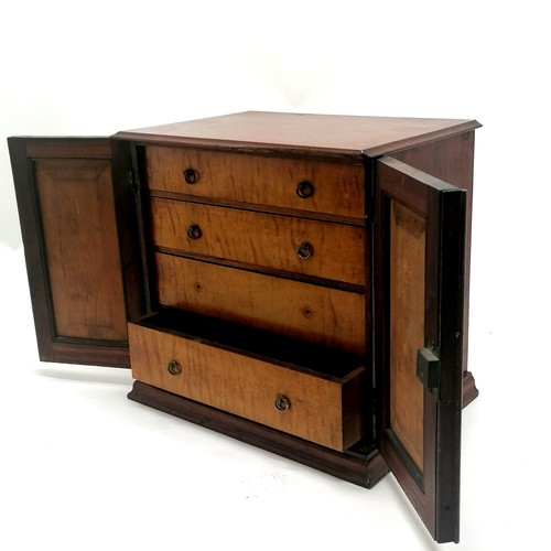 106 - Antique mahogany collectors cabinet with 4 maple fronted drawers and maple door panels. 28cm high x ... 