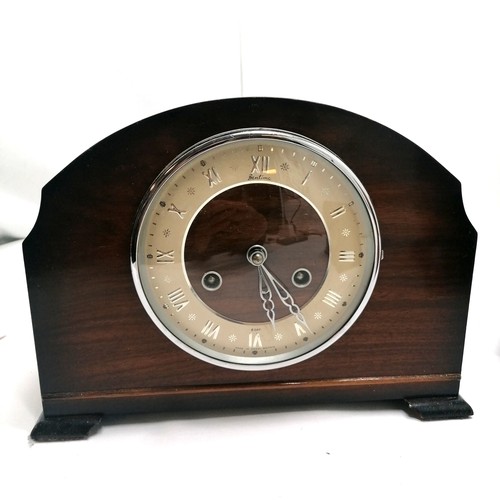 110 - Smiths oak mantle clock T/W 2 others, including pendulums and keys