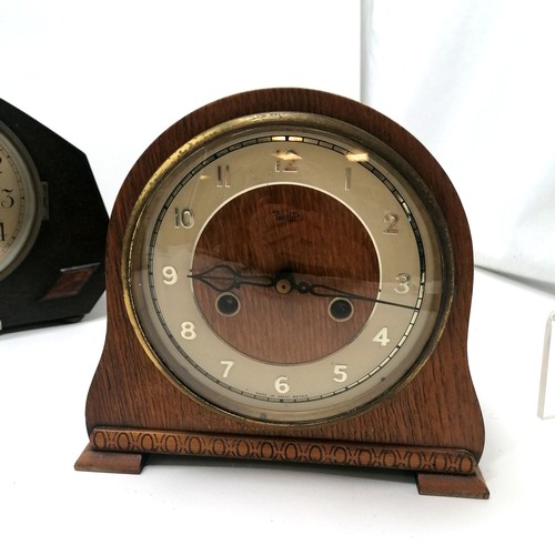 110 - Smiths oak mantle clock T/W 2 others, including pendulums and keys