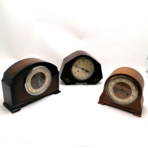 110 - Smiths oak mantle clock T/W 2 others, including pendulums and keys