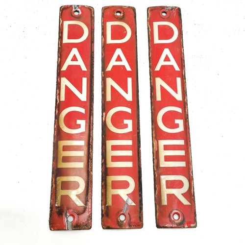 118 - 3 antique enamel red and white 'Danger' signs, 30 cm x 5 cm