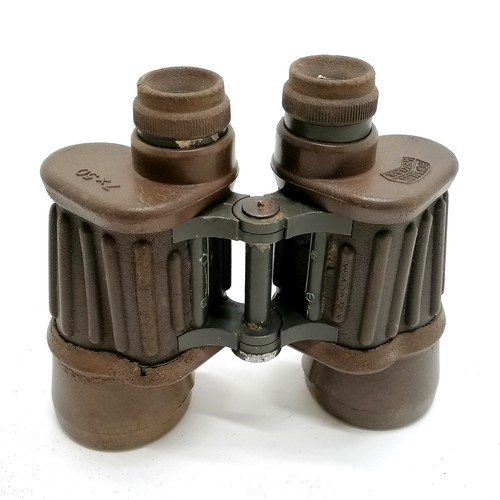 124 - Pair of Hensoldt (Zeiss) Wetzlar 7x50 military binoculars - 17cm long & 18cm wide ~ rubber has signs... 