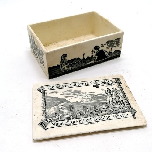 155 - Antique Balkan Sobranie Cigarettes advertising china lidded box with monochrome decoration.. 15.5cm ... 