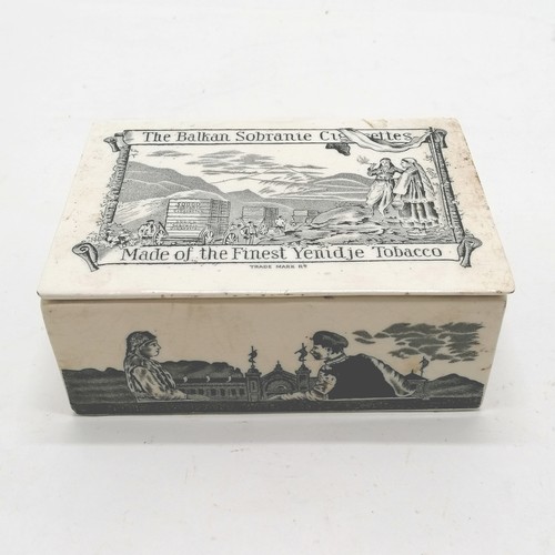 155 - Antique Balkan Sobranie Cigarettes advertising china lidded box with monochrome decoration.. 15.5cm ... 