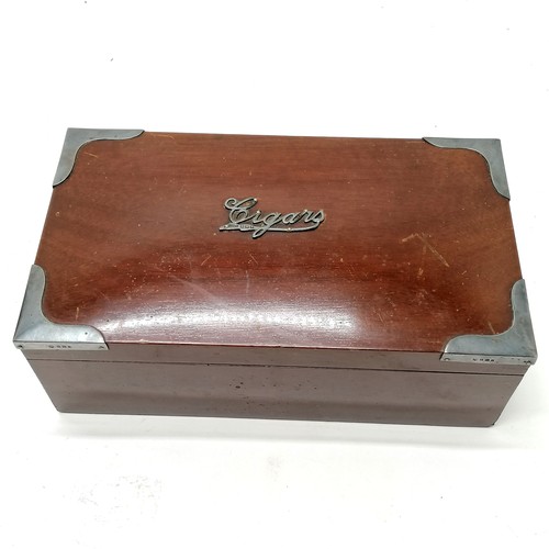 157 - Antique mahogany silver mounted cigars box 23cm x 13cm x8cm high, some marks to surface T/W a hand c... 