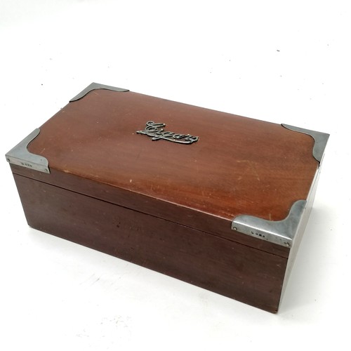 157 - Antique mahogany silver mounted cigars box 23cm x 13cm x8cm high, some marks to surface T/W a hand c... 