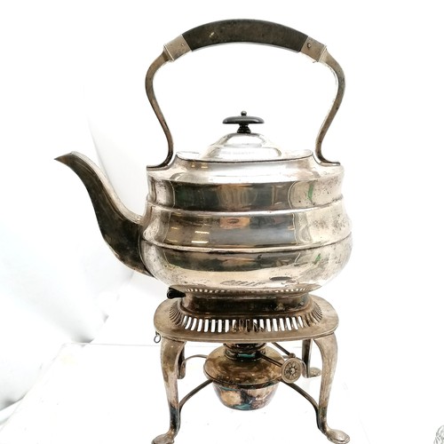 158 - Silver plated spirit kettle on stand, missing it's locating pins, 32cm high by Walker & Hall, pair o... 