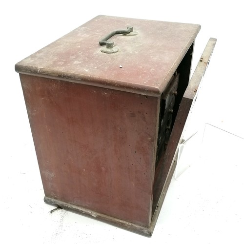 172 - Antique mahogany coin collectors' cabinet, front locking flap has been forced and the hinges need oi... 