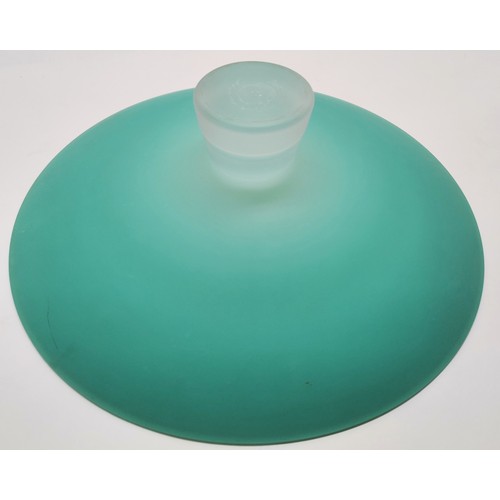 178 - Robert Marshall 2005 , a large turquoise glass signed tazza with frosted base 31.7 cm diameter t/w  ... 