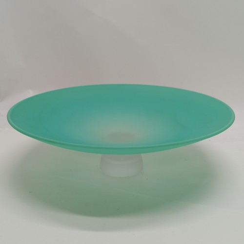 178 - Robert Marshall 2005 , a large turquoise glass signed tazza with frosted base 31.7 cm diameter t/w  ... 