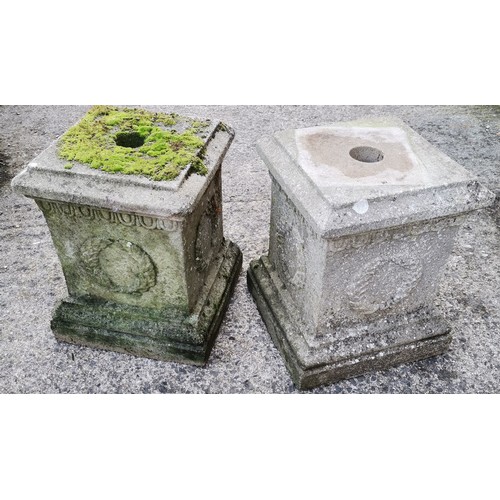 183 - Pair of weathered square concrete plinths. 30 cm square x 40 cm high