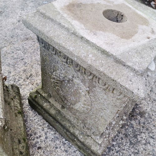 183 - Pair of weathered square concrete plinths. 30 cm square x 40 cm high