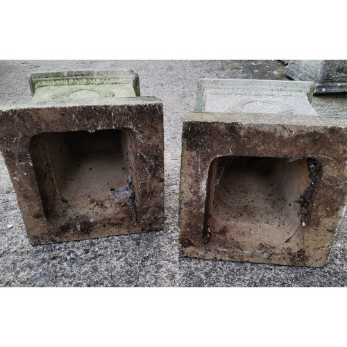 183 - Pair of weathered square concrete plinths. 30 cm square x 40 cm high