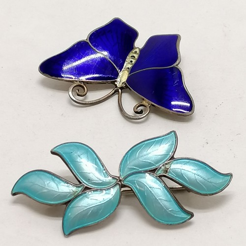 194 - Silver enamel butterfly brooch by Kristian Hestenes (slight scuffs but enamel not damaged) t/w silve... 