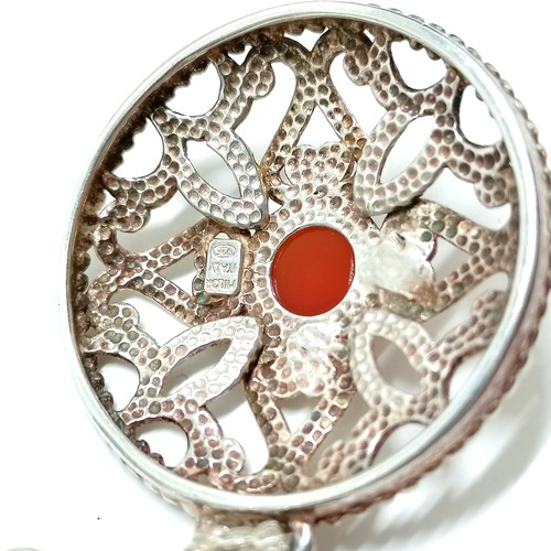 206 - Boxed sterling silver double dress clip marcasite brooch, Italian silver Milor pendant (3cm diameter... 