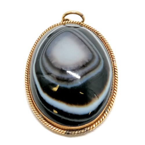 225 - Antique Chester hallmarked 9ct gold banded agate & cut pearl ring - size M½ (missing 3 pearls) t/w u... 