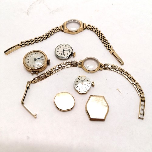 248 - 3 x 9ct gold ladies vintage wristwatches - 2 on integral gold bracelets (19.4g with movement out but... 