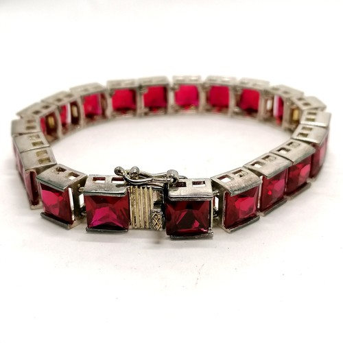 303 - UTC Thailand sterling silver square red stone bracelet - 42g total weight 19cm long & 0.9cm wide