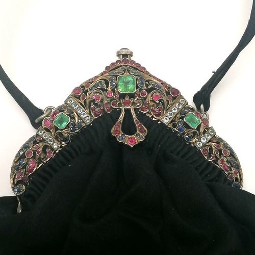 311 - White metal emerald / sapphire / ruby / aquamarine / garnet mount set evening bag 19cm x 23cm ~ (app... 