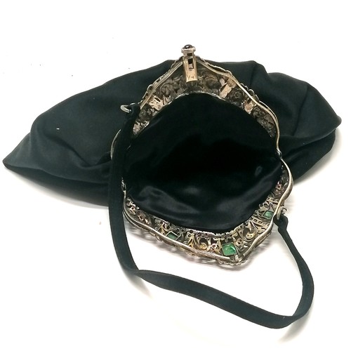 311 - White metal emerald / sapphire / ruby / aquamarine / garnet mount set evening bag 19cm x 23cm ~ (app... 