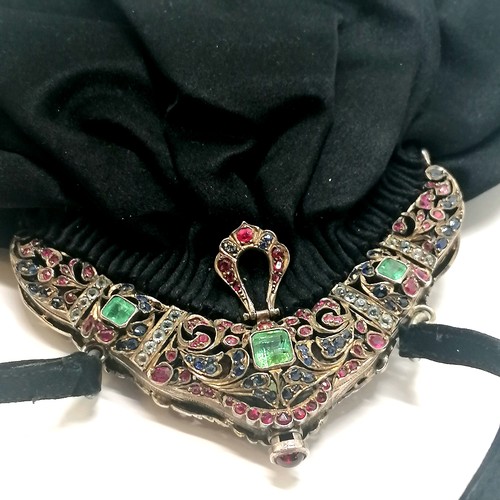 311 - White metal emerald / sapphire / ruby / aquamarine / garnet mount set evening bag 19cm x 23cm ~ (app... 