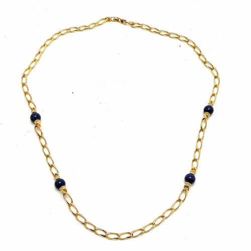 315 - Christian Dior gold tone blue bead (& white stone spacers) necklace (76cm) - in good used condition