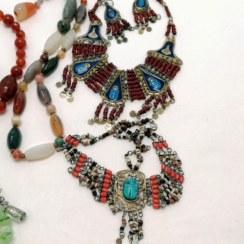 393 - Qty of mostly hardstone bead necklaces inc carnelian, amethyst, turquoise etc t/w Indian earrings et... 