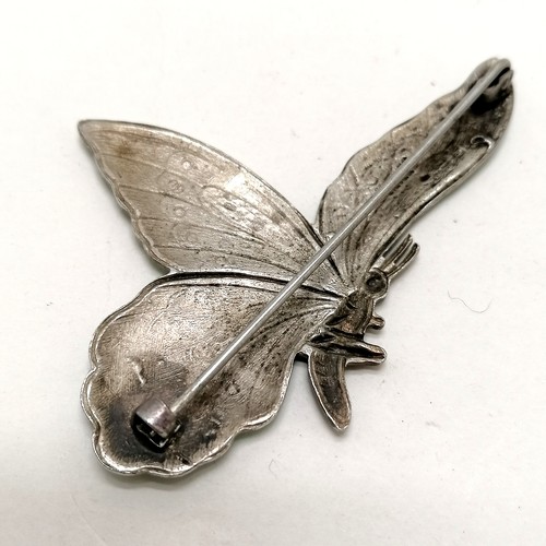 396 - 2 x Norwegian silver butterfly brooches - Kristian M Hestenes & Marius Hammer, pair of silver gilt e... 