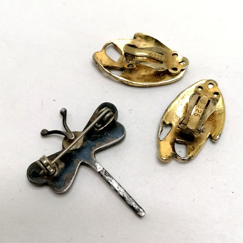 396 - 2 x Norwegian silver butterfly brooches - Kristian M Hestenes & Marius Hammer, pair of silver gilt e... 