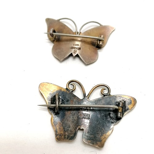 396 - 2 x Norwegian silver butterfly brooches - Kristian M Hestenes & Marius Hammer, pair of silver gilt e... 