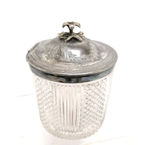 434 - Silver embossed dressing table set (a/f) t/w cut glass hinge lidded biscuit box (14cm diameter) & qt... 