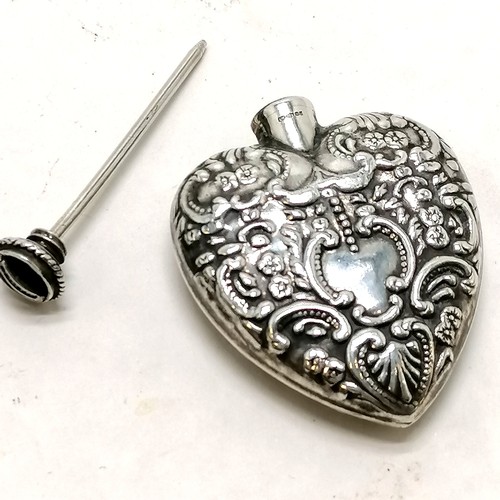 449 - Sterling silver heart shaped scent bottle with screw down lid - 5cm t/w antique unmarked silver doub... 