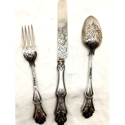 458 - Victorian 3 piece silver christening set - knife 19.5cm & total weight 107g ~ bears initials otherwi... 