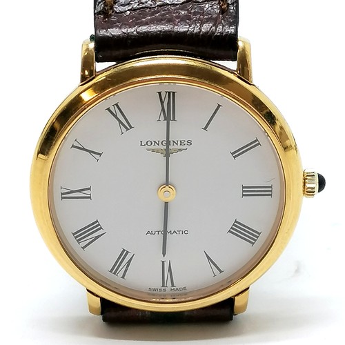 486 - Gents Longines automatic wristwatch with a gold plated front and stainless steel back with dedicatio... 