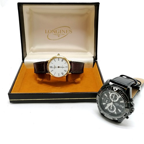 486 - Gents Longines automatic wristwatch with a gold plated front and stainless steel back with dedicatio... 