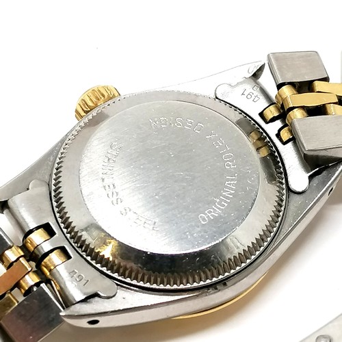 490 - Rolex ladies bi-metal oyster perpetual superlative chronometer wristwatch with black dial & gold bat... 