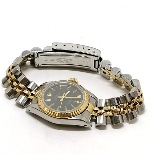 490 - Rolex ladies bi-metal oyster perpetual superlative chronometer wristwatch with black dial & gold bat... 