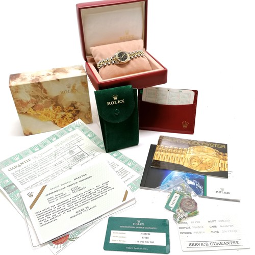 490 - Rolex ladies bi-metal oyster perpetual superlative chronometer wristwatch with black dial & gold bat... 