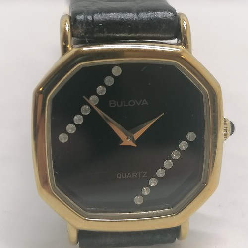 505 - Ladies Bulova quartz wristwatch with stone set dial in original box - battery needed - WE CANNOT GUA... 