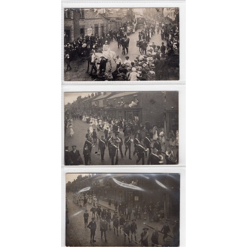 529 - 6 x postcards of 1910 Lymm Cheshire parade