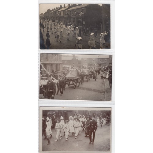 529 - 6 x postcards of 1910 Lymm Cheshire parade