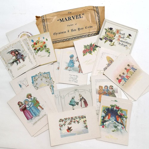 556 - Packet of Marvel Christmas / New Year unused cards t/w qty of cigarette cards inc Wills floral & Chu... 