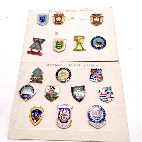 570 - Qty of keys / bowling badges mounted on cards (ex-dealers stock)