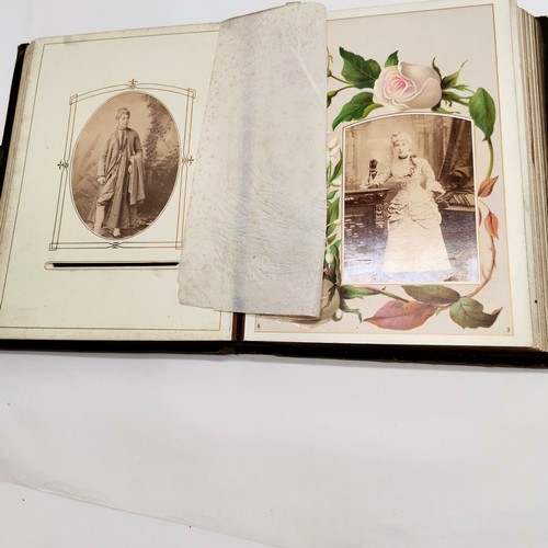 593 - Antique musical album (not working) containing CDV's & cabinet photographs - spine detached