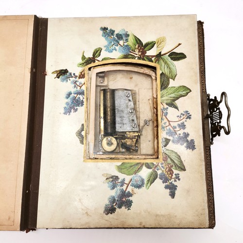 593 - Antique musical album (not working) containing CDV's & cabinet photographs - spine detached