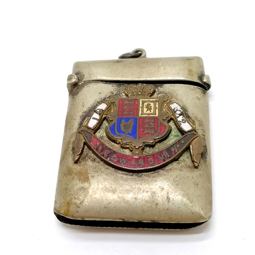 601 - Antique EVII commemorative vesta case with enamel detail (has losses) - 5.5cm x 3.8cm t/w unusual si... 