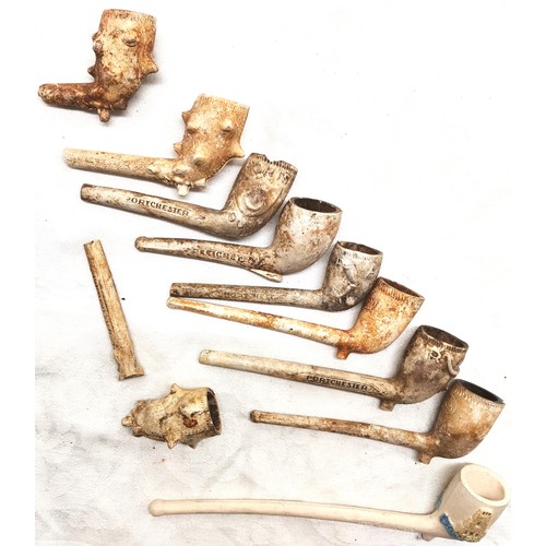 637 - Qty of clay pipes inc unusual Bramber castle commemorative pipe (16cm) etc - some a/f