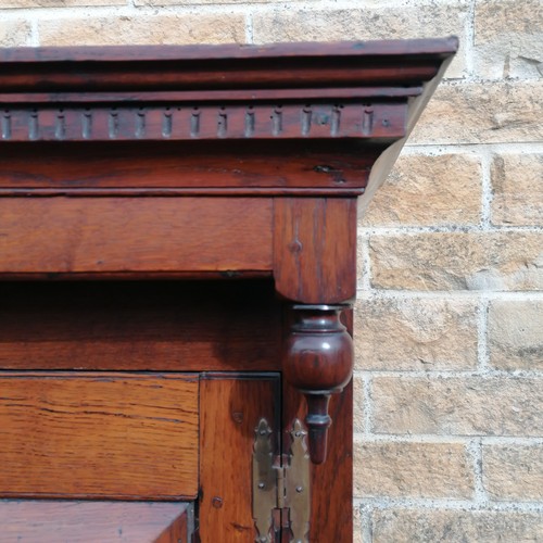 663 - Antique large Oak court cupboard with panel detail with pegged construction with original key and br... 