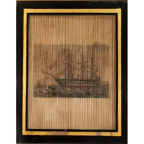 714 - Early 19th Century Tricenium / 'Turning Picture ' / Autostereogram framed : A Verre églomisé mounted... 